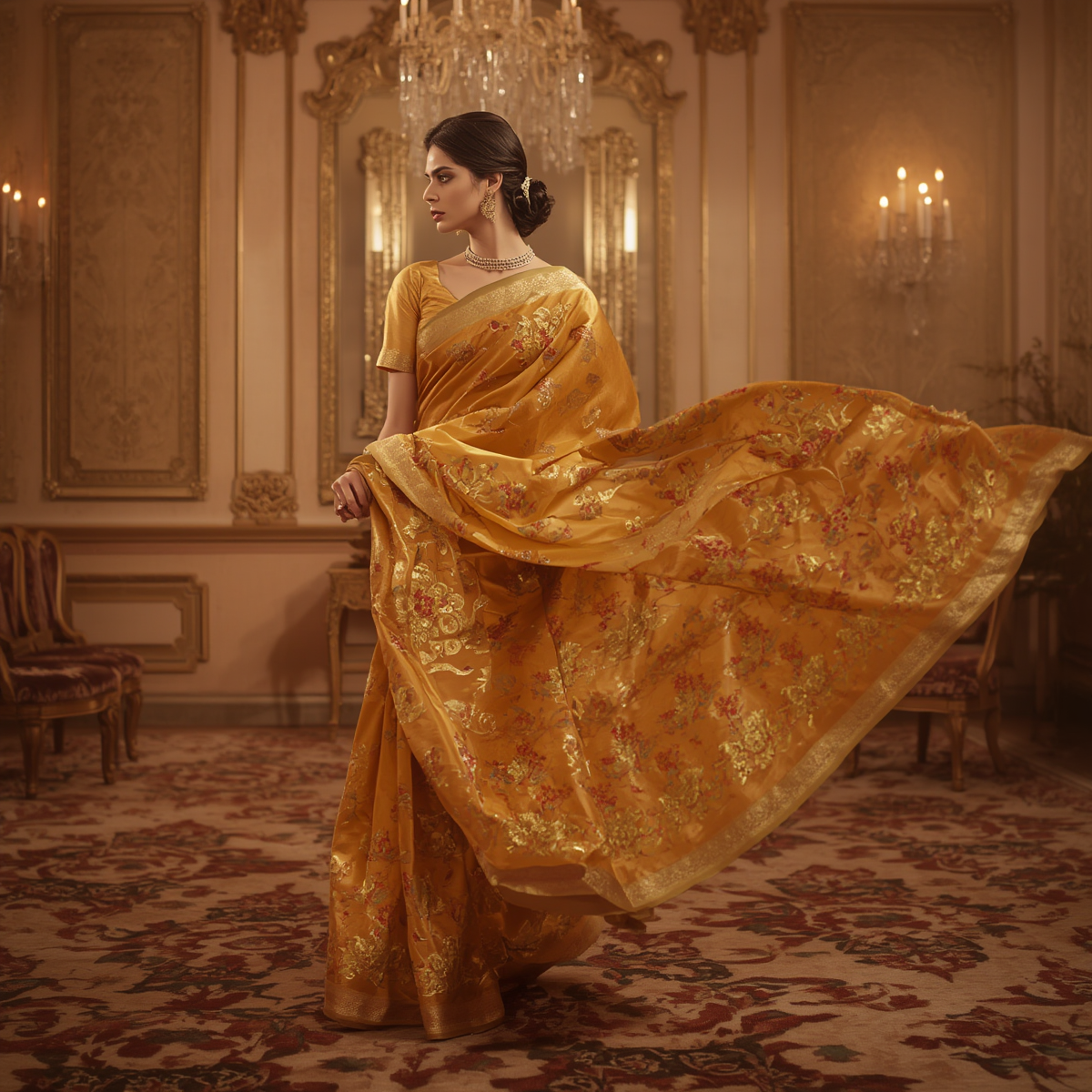 Golden Bloom Tangail Silk Saree
